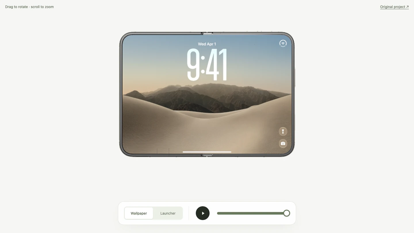 Folded iPhone Duo phone mockup split by a glowing hinge with a layered gradient backdrop